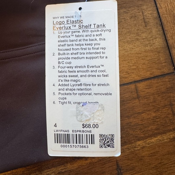 Lululemon Everlux Shelf Tank Espresso Brown Size 4 | Built-In Bra NWT - Picture 4 of 4